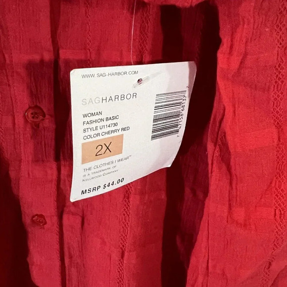 Sag Harbor NEW Red Button Up Shirt Plus 2X Stitching Details Front Pocket Thin - Picture 6 of 6